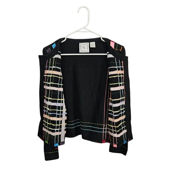 VTG 90s Michael Simon Lite Womens Cardigan Ribbon Plaid Sz Medium 100% Cotton - Picture 3 of 12